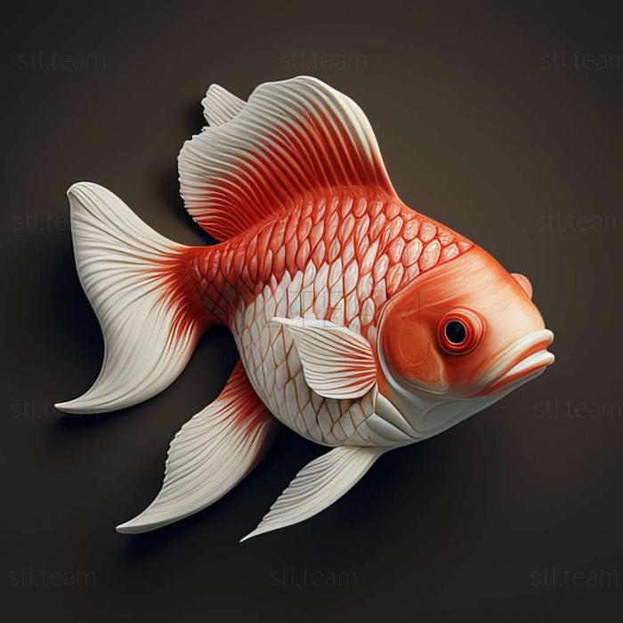 Animals Red and white oranda fish